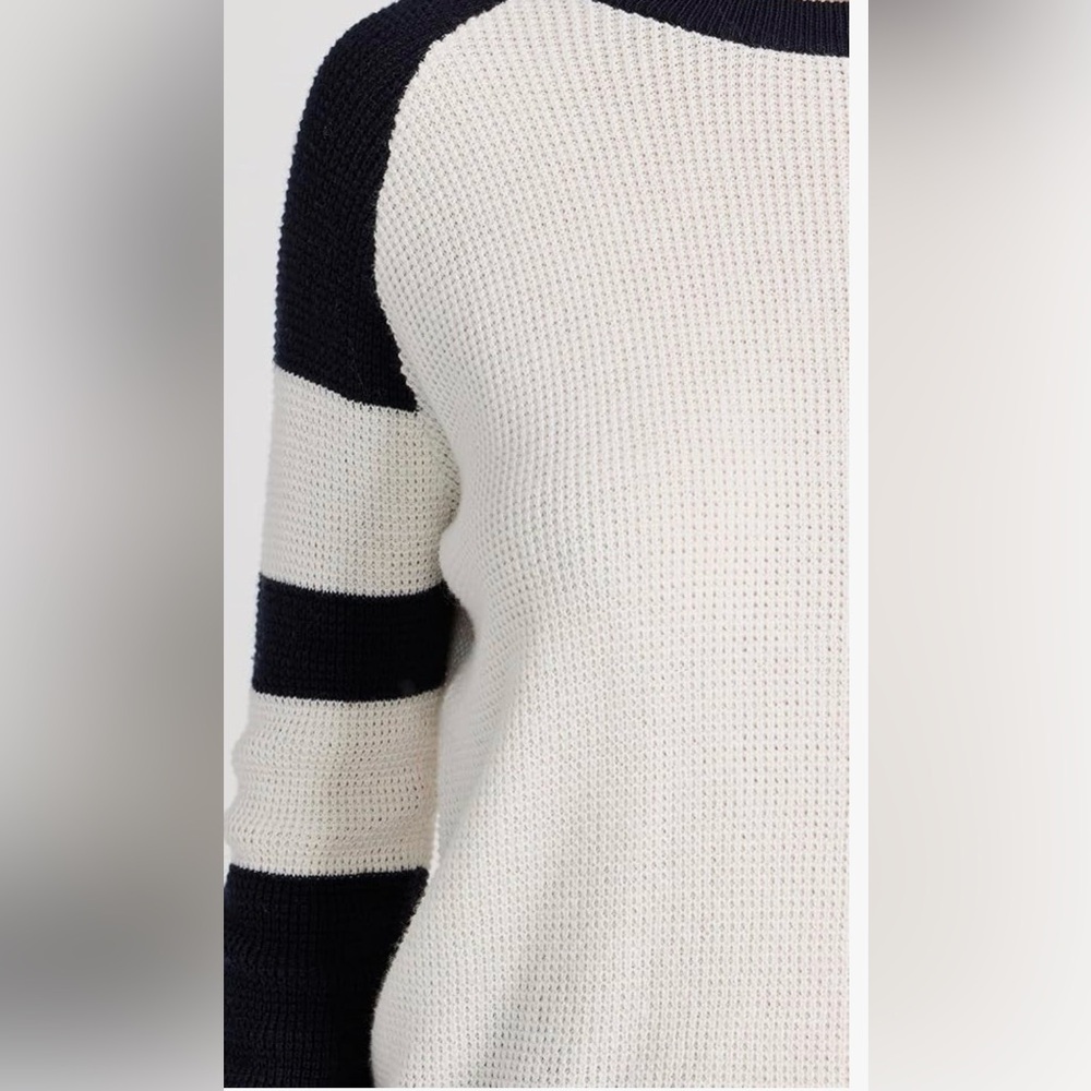 Faherty Throwback Waffle Crew Neck Sweater, Striped, Cotton Cashmere, Size L - Picture 3 of 11